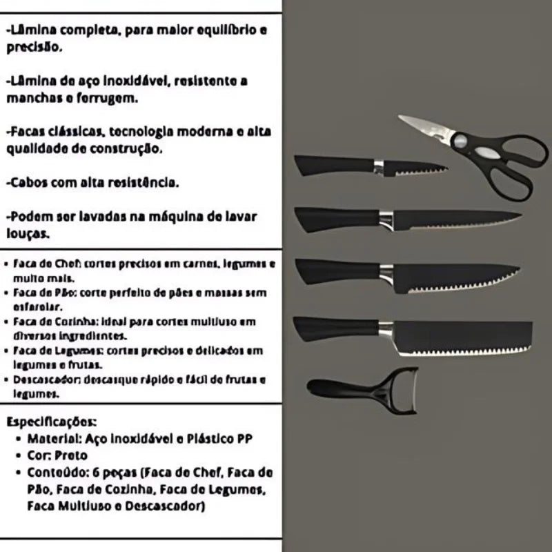 Kit Facas e Tesouras De Cozinha